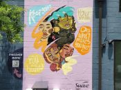 Pinklomein (Ashley Price)<br/>2023 - 2023<br/><span style= "font-size: 6pt">33.730151120534295, -84.41931217279317</span> Street Art Mural formerly in West End Atlanta by Pinklomein (Ashley Price) featuring four faces