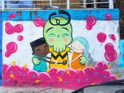 Doit Doit (Mario Daniel) and Alex Ferror<br/>2017 - 2025<br/><span style= "font-size: 6pt">33.74688409115936, -84.36578342932353</span> Street Art Mural formerly in Cabbagetown Atlanta by Doit Doit (Mario Daniel) and Alex Ferror featuring three characters