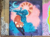 Amy Ashbaugh<br/>2023 - 2025<br/><span style= "font-size: 6pt">33.751846523184334, -84.36495924636422</span> Street Art Mural formerly in Cabbagetown Atlanta by Amy Ashbaugh featuring a woman and a fox