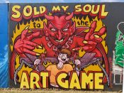 Chris Makes Art (Chris Wright)<br/>2023 - 2024<br/><span style= "font-size: 6pt">33.752472099458046, -84.36249958297508</span> Street Art Mural in Cabbagetown Atlanta by Chris Makes Art (Chris Wright) featuring an artist and a devil