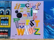 Dana Harrison<br/>2023 - 2025<br/><span style= "font-size: 6pt">33.75245166212733, -84.36257599434688</span> Street Art Mural formerly in Cabbagetown Atlanta by Dana Harrison featuring the alphabet