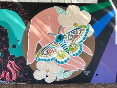 Street Art Mural formerly in Cabbagetown Atlanta by Kayleen Scott Featuring a hand and a moth