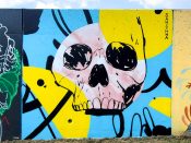 Sanithna Phansavanh <br/>2023 - 2024<br/><span style= "font-size: 6pt">33.75248900399786, -84.36242883184646</span> Street Art Mural formerly in Cabbagetown Atlanta by Sanithna Phansavanh featuring a skull