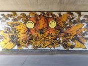 Rising Red Lotus (Brandon Sadler)<br/>? - 2017<br/><span style= "font-size: 6pt">33.78117712008592, -84.3678271662556</span> Street Art Mural formerly on the Atlanta BeltLine in Virginia-Highlang Atlanta by Rising Red Lotus (Brandon Sadler) featuring goldfish