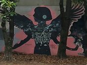 Artist ?<br/>2015 - 2023<br/><span style= "font-size: 6pt">33.750947363199465, -84.36783218397868</span> Street Art Mural formerly in Cabbagetown Atlanta by an unknown artist featuring a person with wings