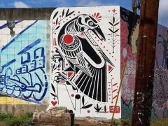 Love Hawk (David Hale)<br/>2018 - 2025<br/><span style= "font-size: 6pt">33.75139763911808, -84.36657701037198</span> Street Art Mural in Cabbagetown Atlanta by Love Hawk (David Hale) featuring a bird