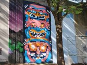 George F. Baker III<br/>2023 - 2025<br/><span style= "font-size: 6pt">33.751598694883306, -84.36606855196916</span> Street Art Mural formerly in Cabbagetown Atlanta by George F. Baker III featuring three faces