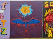 Noe Alarcon<br/>2023 - 2024<br/><span style= "font-size: 6pt">33.75246004145718, -84.36253643176391</span> Street Art Mural formerly in Cabbagetown Atlanta by Noe Alarcon featuring a person with wings and a flower