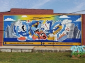 Greg Mike<br/>2023 - 2024<br/><span style= "font-size: 6pt">33.77371508654123, -84.36456576962348</span> Street Art Mural formerly in Virginia-Highland Atlanta by Greg Mike featuring a cat with a saxophone