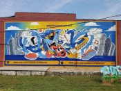 Greg Mike<br/>2023 - 2024<br/><span style= "font-size: 6pt">33.77371508654123, -84.36456576962348</span> Street Art Mural formerly in Virginia-Highland Atlanta by Greg Mike featuring a cat with a saxophone