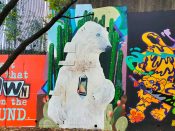 Austin Blue<br/>2023 - 2025<br/><span style= "font-size: 6pt">33.75156636591088, -84.36622448265553</span> Street Art Mural formerly in Cabbagetown Atlanta by Austin Blue featuring a Polar Bear