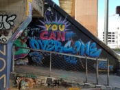 Nels Guzman<br/>2018 - 2018<br/><span style= "font-size: 6pt">33.75344512716346, -84.36390840322419</span> Street Art Mural formerly in Inman Park Atlanta by Nels Guzman featuring "you can overcome"