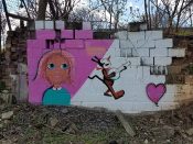 70dot (Donna Howells)<br/>2018 - 2019<br/><span style= "font-size: 6pt">33.746796506267735, -84.36475734179037</span> Street Art Mural formerly in Cabbagetown Atlanta by 70dot (Donna Howells) featuring a girl and a cat