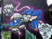 Unoe<br/>2018 - 2018<br/><span style= "font-size: 6pt">33.76662999591711, -84.34962761939657</span> Street Art Mural formerly in Little Five Points Atlanta by Unoe featuring a creature