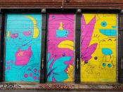 Emily Satterfield<br/>2023 - 2025<br/><span style= "font-size: 6pt">33.752611548878505, -84.35743805378198</span> Street Art Mural in Reynoldstown Atlanta by Emily Satterfield featuring three panels