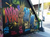 Nels Guzman<br/>2017 - 2018<br/><span style= "font-size: 6pt">33.75344512716346, -84.36390840322419</span> Street Art Mural formerly in Inman Park Atlanta by Nels Guzman featuring "never give up"