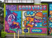 Doit Doit (Mario Daniel), Oofster (Pierre Cerrato), and Killamari<br/>2024 - 2025<br/><span style= "font-size: 6pt">33.743913946798166, -84.43858254358597</span> Street Art Mural formerly in Westview Atlanta by Doit Doit (Mario Daniel), Oofster (Pierre Cerrato), and Killamari featuring "good vibes".