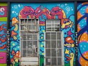 Doit Doit (Mario Daniel), Oofster (Pierre Cerrato), and Killamari<br/>2024 - 2025<br/><span style= "font-size: 6pt">33.74387420674841, -84.43863989344138</span> Street Art Mural formerly in Westview Atlanta by Doit Doit (Mario Daniel), Oofster (Pierre Cerrato), and Killamari featuring "good vibes".