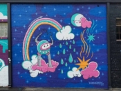 Pam Peacock<br/>2024 - 2025<br/><span style= "font-size: 6pt">33.74374505145958, -84.43883942314659</span> Street Art Mural formerly in Westview Atlanta by Pam Peacock featuring a rainbow.