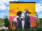 Aziza Andre<br/>2024 - 2025<br/><span style= "font-size: 6pt">33.7268829869282, -84.36583057530054</span> Street Art Mural formerly on the BeltLine in Boulevard Heights Atlanta by Aziza Andre featuring two women and a horse.