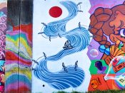 Alex Wolf<br/>2024 - 2025<br/><span style= "font-size: 6pt">33.75238851202942, -84.36280820916556</span> Street Art Mural in Cabbagetown Atlanta by Alex Wolf featuring waves, birds, and a boat