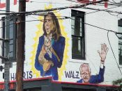 Artist ?<br/>2024 - 2024<br/><span style= "font-size: 6pt">33.75438631755314, -84.37225680653526</span> Street Art Mural formerly in Sweet Auburn Atlanta by an unknown artist featuring Kamala Harris and Tim Walz