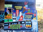 H Dawg (Atlanta Style Writers Jam 2024)<br/>2024 - <br/><span style= "font-size: 6pt">33.72785197568035, -84.4164454731115</span> Graffiti Piece formerly on the BeltLine under the Lee Street bridge by H Dawg painted for Atlanta Style Writers Jam 2024 featuring various Atlanta memes