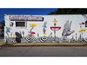 Adam Podber<br/>2016 - 2017<br/><span style= "font-size: 6pt">33.75300027691242, -84.37149366689238</span> Street Art Mural formerly in Old Fourth Ward Atlanta by Adam Podber featuring black and white striped images