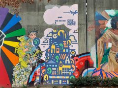 Street Art Mural formerly in Cabbagetown Atlanta by Catlanta (Rory Hawkins) featuring a cat on a house