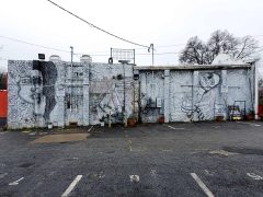 Fallen Rose<br/>2014? - 2026<br/><span style= "font-size: 6pt">33.76329224053848, -84.35149431472297</span> Street Art mural formerly in Little Five Points Atlanta by Fallen Rose featuring a living character and a dead character