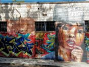 Artist ?<br/>2017 - 2021<br/><span style= "font-size: 6pt">33.76473352325389, -84.35037212338436</span> Street Art Mural formerly in Little Five Points Atlanta by an unknown artist featuring a woman with gold teeth