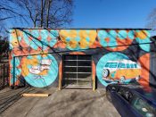 Sky Benson<br/>2022 - 2025<br/><span style= "font-size: 6pt">33.709684735042224, -84.42366071689743</span> Street Art Mural formerly in Sylvan Hills Atlanta by Sky Benson featuring a chair and a VW bus in a retro style