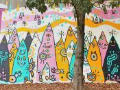 Kyle Brooks<br/>2016? - 2023<br/><span style= "font-size: 6pt">33.75120484509973, -84.36694483447494</span> Street Art Mural formerly in Cabbagetown Atlanta by Kyle Brooks featuring pointy creatures