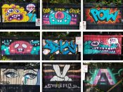Various Artists<br/>2017? - 2025<br/><span style= "font-size: 6pt">33.74144695658923, -84.34587452820938</span> street art murals painted onto several panels of a fence formerly in East Atlanta by various artists