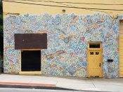 King Pig (Dan Hagerty)<br/>2015? - 2020<br/><span style= "font-size: 6pt">33.74713945153368, -84.30626476324372</span> Detail of a larger street art mural formerly in East Lake Atlanta by King Pig (DanHagerty)featuring a detailed abstract pattern