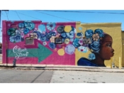 Eric Nine<br/>2019 - 2020<br/><span style= "font-size: 6pt">33.77321886912332, -84.41450454405633</span> Street Art Mural formerly in English Avenue Atlanta by Eric Nine featuring a face and flowers