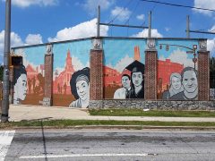 Street Art Mural formerly in Adair Park Atlanta by Dubelyoo featuring several neighborhood scenes