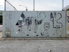 Artist ?<br/>2007? - 2026<br/><span style= "font-size: 6pt">33.75018347230092, -84.39423199722606</span> Street Art Mural in Southwest Downtown Atlanta by an unknown artist featuring several odd characters
