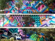 Greg Mike<br/>2017 - 2021<br/><span style= "font-size: 6pt">33.76161468300728, -84.341730637751</span> Street Art Mural formerly in Candler Park Atlanta by Greg Mike featuring an eagle and other cartoon characters