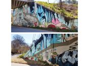 Sarah Emerson<br/>2014? - 2019<br/><span style= "font-size: 6pt">33.74919481997051, -84.35760231082052</span> Street Art Mural formerly in Reynoldstown Atlanta by Sarah Emerson featuring birds and circles with eyes