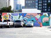 Yoyo Ferro<br/>2018 - 2018<br/><span style= "font-size: 6pt">33.78098246963829, -84.3892200785824</span> Street Art Mural formerly in Midtown Atlanta by Yoyo Ferro featuring a colorful abstract pattern