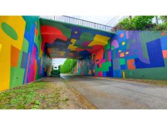 Hense (Alex Brewer)<br/>2021 - 2026<br/><span style= "font-size: 6pt">33.781131, -84.367851</span> Street Art Mural formerly on the BeltLine in Virginia-Highland Atlanta by Hense (Alex Brewer) featuring an abstract pattern