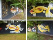 Rising Red Lotus (Brandon Sadler)<br/>2015 - 2022<br/><span style= "font-size: 6pt">33.757487619584516,-84.36543121933937</span> Details of a larger Street Art Mural formerly in Old Fourth Ward Atlanta by Rising Red Lotus (Brandon Sadler) featuring koi