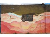 Caroline Caldwell<br/>2014 - 2019<br/><span style= "font-size: 6pt">33.75423523766867, -84.37657380006485</span> Street Art Mural formerly in Sweet Auburn Atlanta by Caroline Caldwell featuring an upside down house