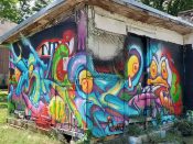 LSKEET LÖK NBC<br/>2025 - 2025<br/><span style= "font-size: 6pt">33.768901677484166, -84.4049863789021</span> Street Art Mural formerly in English Avenue Atlanta by LSKEET LÖK NBC featuring whimsical characters