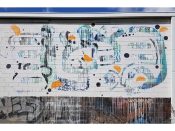 Phil Harris<br/>2018 - 2020<br/><span style= "font-size: 6pt">33.747096441406036, -84.36509433751412</span> Street Art Mural formerly in Cabbagetown Atlanta by Phil Harris featuring an abstract pattern