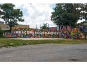 Lee Arnett<br/>2016 - 2025<br/><span style= "font-size: 6pt">33.750851381107516, -84.402011445728</span> Street Art Mural formerly in Castleberry Hill Atlanta by Lee Arnett featuring the text "welcome to castleberry hill" on a multicolor background