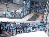 Dr. Dax (Dax Rudnak)<br/>2019? - 2022<br/><span style= "font-size: 6pt">33.748294530879804, -84.3974809857826</span> Street Art Mural formerly in Southwest Downtown Atlanta by Dr. Dax featuring grey bubble letters