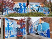 William Downs<br/>2020 - 2021<br/><span style= "font-size: 6pt">33.77484814119092,-84.2957454174757</span> Street Art Mural formerly in Decatur, Georgia by William Downs featuring several figures on an abstract background