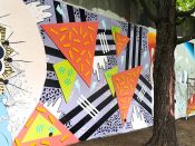 Phillip Oliver<br/>2018 - 2023<br/><span style= "font-size: 6pt">33.75149206013247, -84.36653660150725</span> Forward Warrior Mural formerly in Cabbagetown Atlanta by Phillip Oliver featuring a geometric pattern